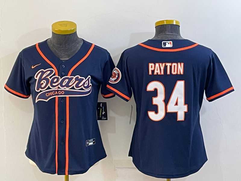 Women%27s Chicago Bears #34 Walter Payton Navy With Patch Cool Base Stitched Baseball Jersey->women nfl jersey->Women Jersey